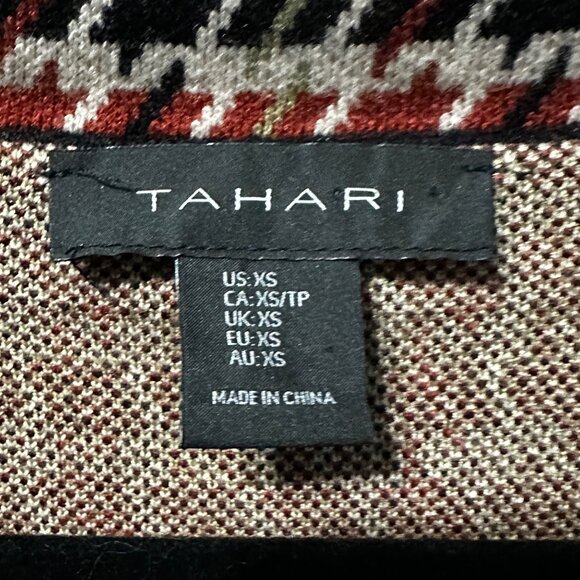 Tahari woman’s sz XS tan brick green black houndstooth cropped soft open jacket - Picture 4 of 7